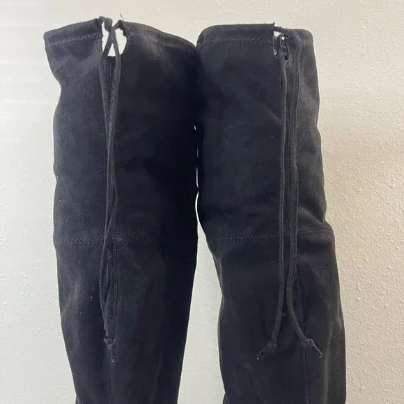 Unisa Black Faux Suede Over-The-Knee Boots With Side Zipper & Drawstring - Picture 9 of 12